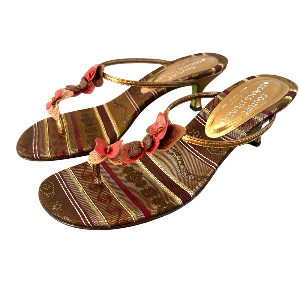 Vtg Y2K Donald J Pliner Couture Butterfly Thong Kitten Heel Sandals 8.5 Fairycor - Picture 4 of 10